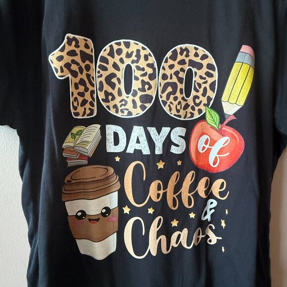 Women's Plus 3X 100 Days Of Coffee Chaos Shirt 100th Day Of School Teachers - Picture 4 of 6